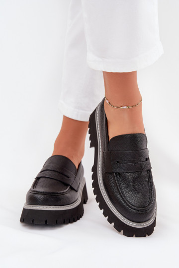 Mocassins plataforma femininos E saltos baixos Big Star NN274049 cor preta