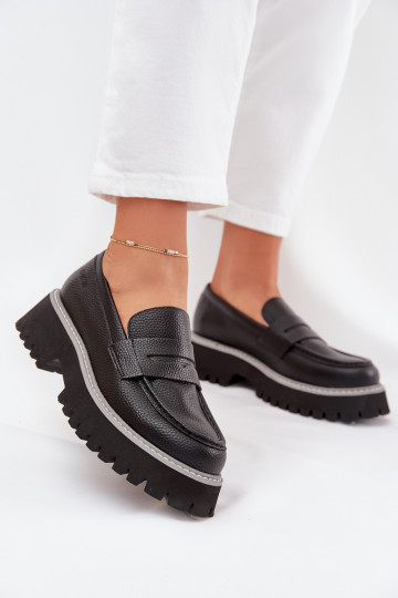 Mocassins femininos com plataforma e salto baixo "Big Star NN274049" cor preta 2