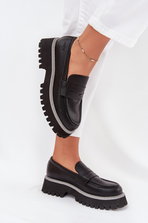 Mocassins plataforma femininos E saltos baixos Big Star NN274049 cor preta