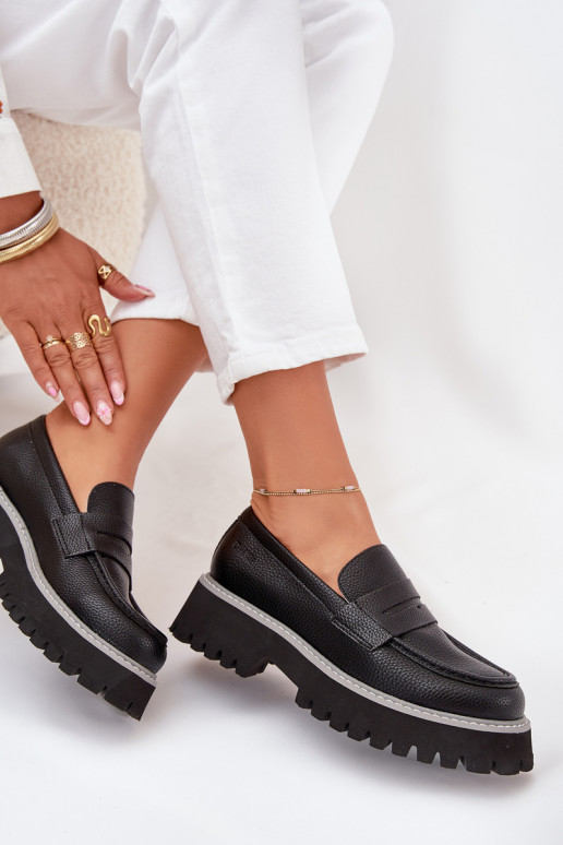 Mocassins plataforma femininos E saltos baixos Big Star NN274049 cor preta