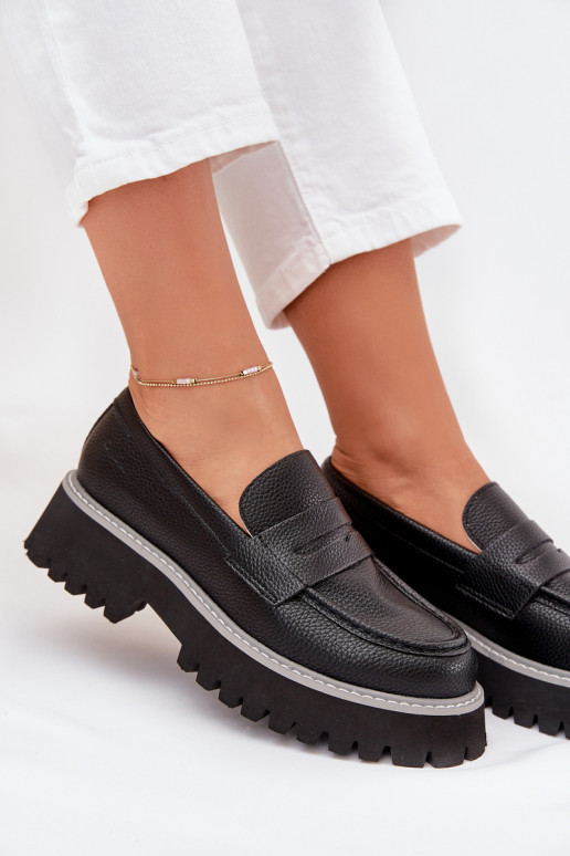 Mocassins plataforma femininos E saltos baixos Big Star NN274049 cor preta