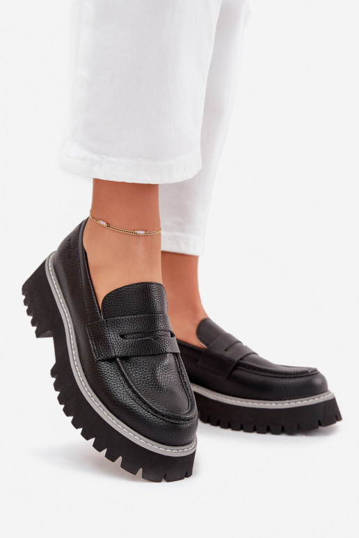 Mocassins plataforma femininos E saltos baixos Big Star NN274049 cor preta