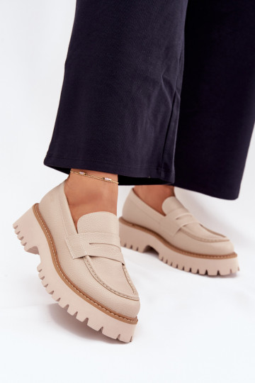 Mocassins plataforma femininos E saltos baixos Big Star NN274050 bege