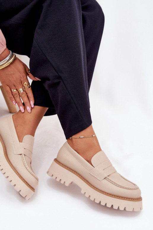 Mocassins plataforma femininos E saltos baixos Big Star NN274050 bege