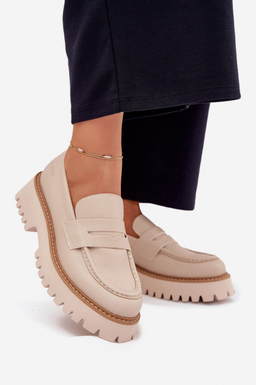 Mocassins plataforma femininos E saltos baixos Big Star NN274050 bege