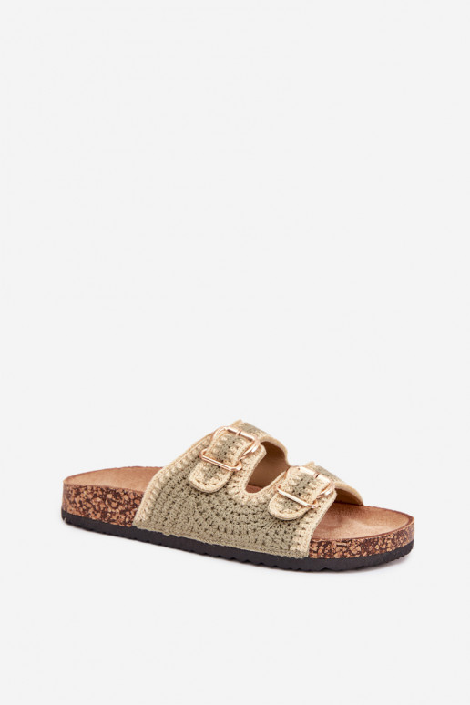 SzydełkoParae Chinelos femininos Ze cor douradami com fivelasmi cor verde Fenira