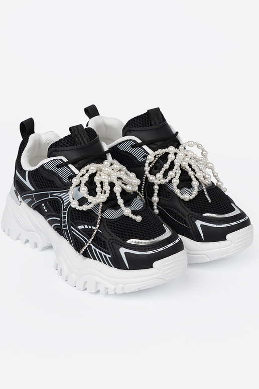 cor preta À modalo de tênis z białą kokardą i koralikami