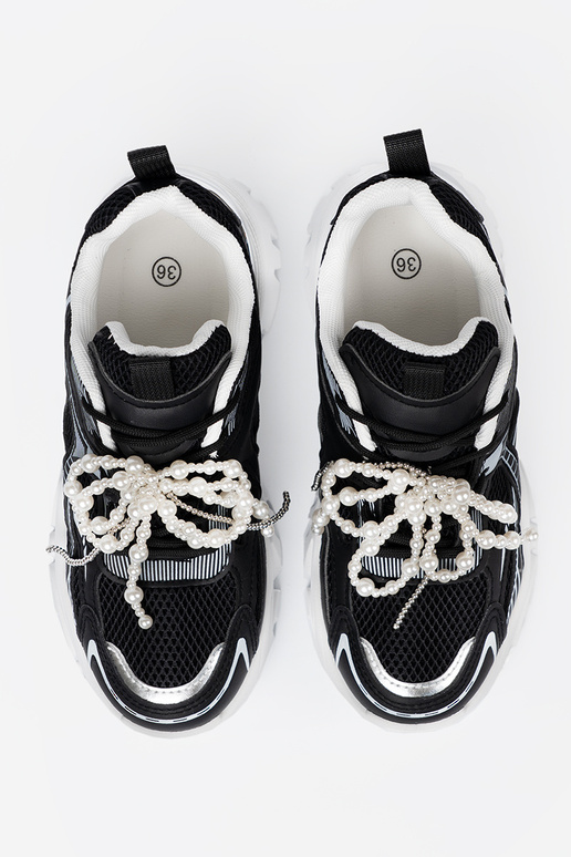 cor preta À modalo de tênis z białą kokardą i koralikami