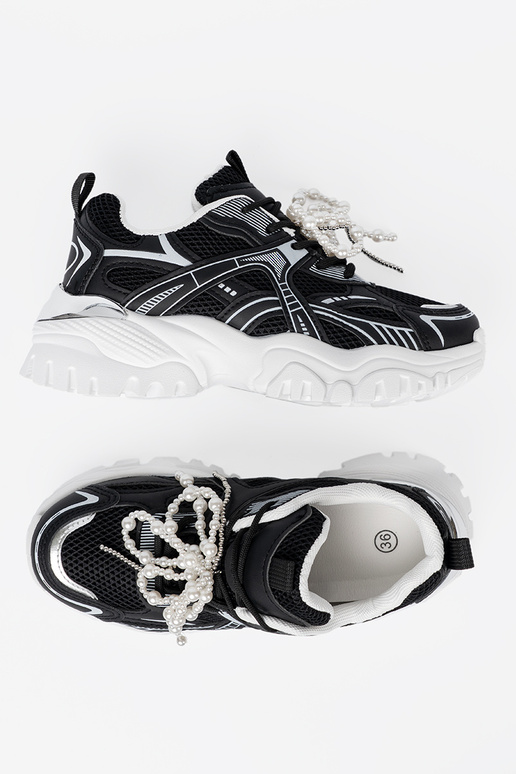 cor preta À modalo de tênis z białą kokardą i koralikami