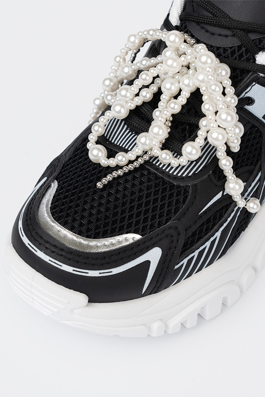 cor preta À modalo de tênis z białą kokardą i koralikami