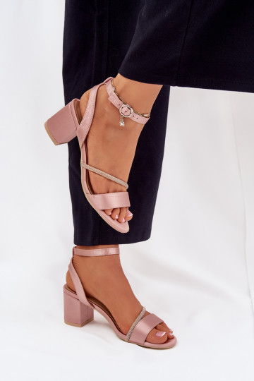 Sapatos femininos rosa de salto alto com detalhes brilhantes, Vinceza 20268