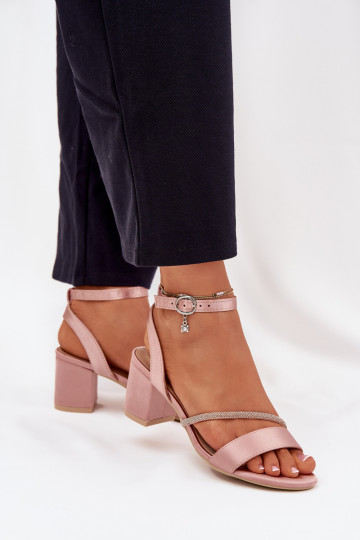 Sapatos femininos rosa de salto alto com detalhes brilhantes, Vinceza 20268 2