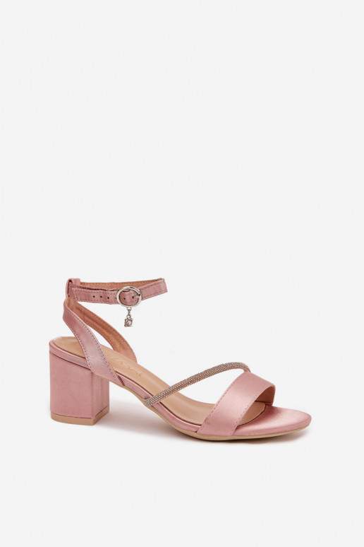 Sapatos femininos rosa de salto alto com detalhes brilhantes, Vinceza 20268