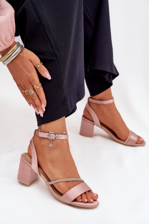 Sapatos femininos rosa de salto alto com detalhes brilhantes, Vinceza 20268