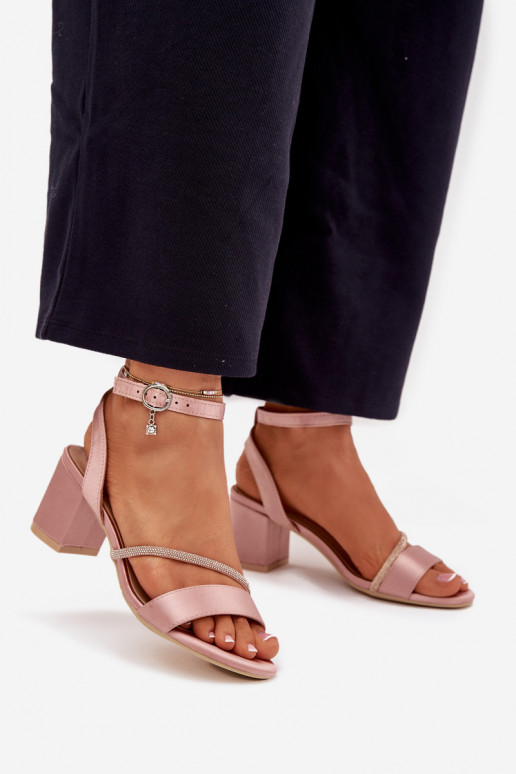 Sapatos femininos rosa de salto alto com detalhes brilhantes, Vinceza 20268