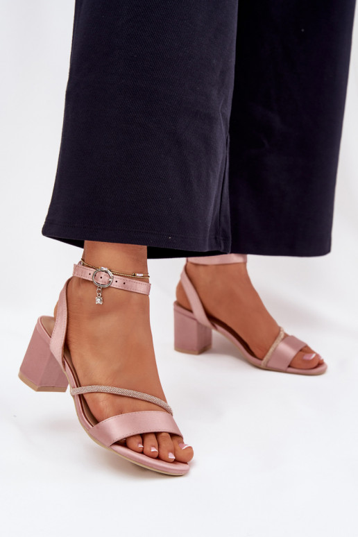 Sapatos femininos rosa de salto alto com detalhes brilhantes, Vinceza 20268