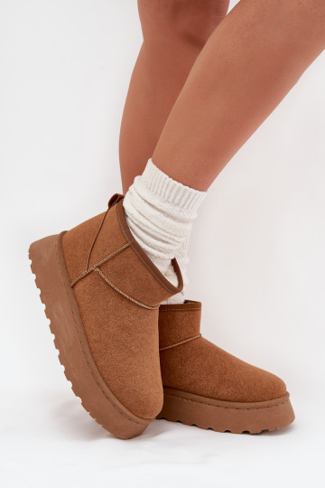 Botas de neve femininas com plataforma, forradas, com pelinho por dentro, cor caqui Vesirae