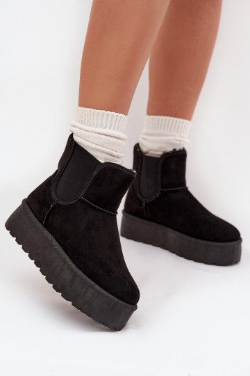 Botas de neve femininas com plataforma, forradas, com pelinho por dentro, pretas Vesirae