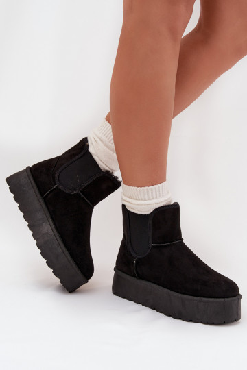 Botas de neve femininas com plataforma, forradas, com pelinho por dentro, pretas Vesirae 2
