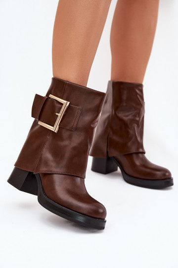 Botas femininas aquecimento com salto com fivelas douradas cor marrom Milira 2