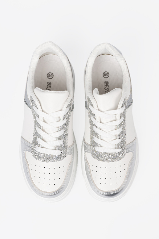 Branco prata À modalo de tênis z połyskującymi detalami