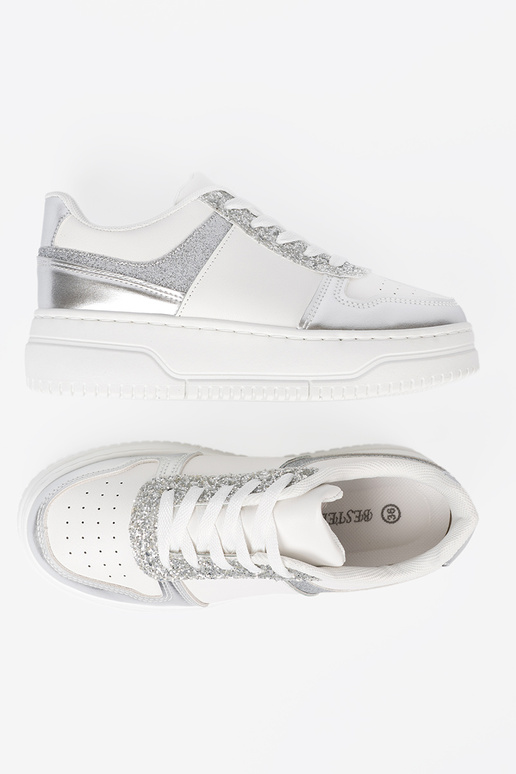 Branco prata À modalo de tênis z połyskującymi detalami
