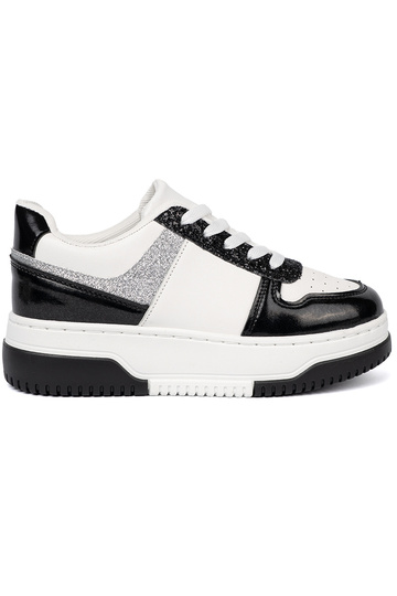 Preto e-cor branca À modalo de tênis z połyskującymi pratami detalami 2