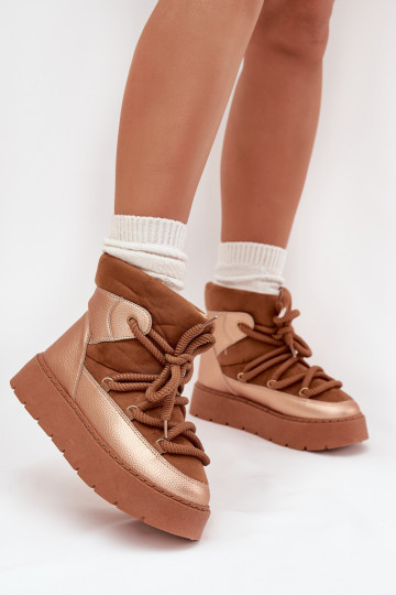 Baixo Botas de neve Feminino aquecimento com pelo por dentroGrubym EMiązaniem cor marrom Xarina