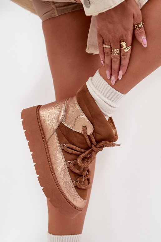 Baixo Botas de neve Feminino aquecimento com pelo por dentroGrubym EMiązaniem cor marrom Xarina