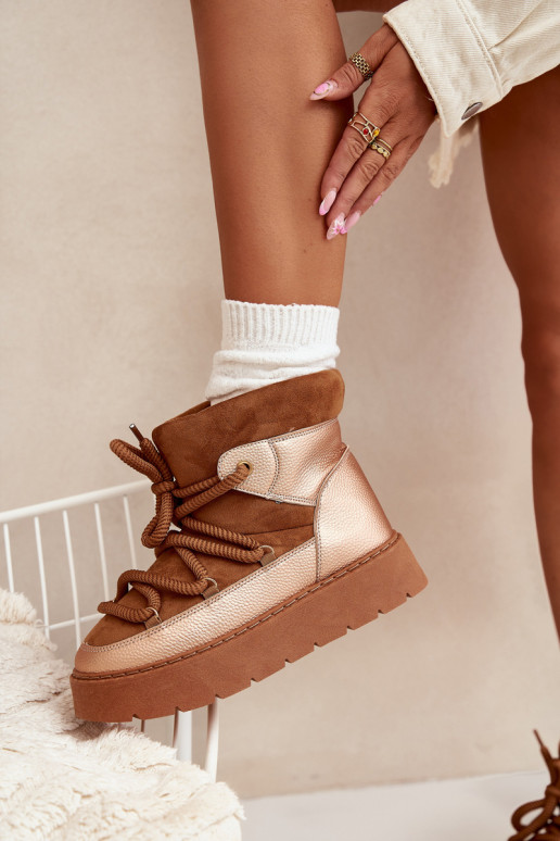 Baixo Botas de neve Feminino aquecimento com pelo por dentroGrubym EMiązaniem cor marrom Xarina