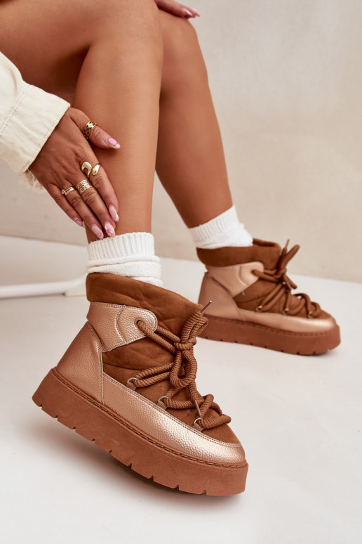 Baixo Botas de neve Feminino aquecimento com pelo por dentroGrubym EMiązaniem cor marrom Xarina