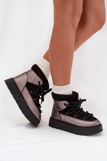 Baixo Botas de neve Feminino aquecimento com pelo por dentroGrubym EMiązaniem cor preta Xarina