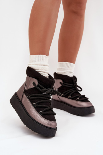 Baixo Botas de neve Feminino aquecimento com pelo por dentroGrubym EMiązaniem cor preta Xarina 2