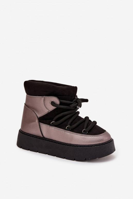 Baixo Botas de neve Feminino aquecimento com pelo por dentroGrubym EMiązaniem cor preta Xarina