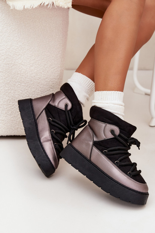 Baixo Botas de neve Feminino aquecimento com pelo por dentroGrubym EMiązaniem cor preta Xarina