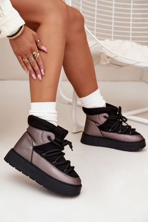 Baixo Botas de neve Feminino aquecimento com pelo por dentroGrubym EMiązaniem cor preta Xarina