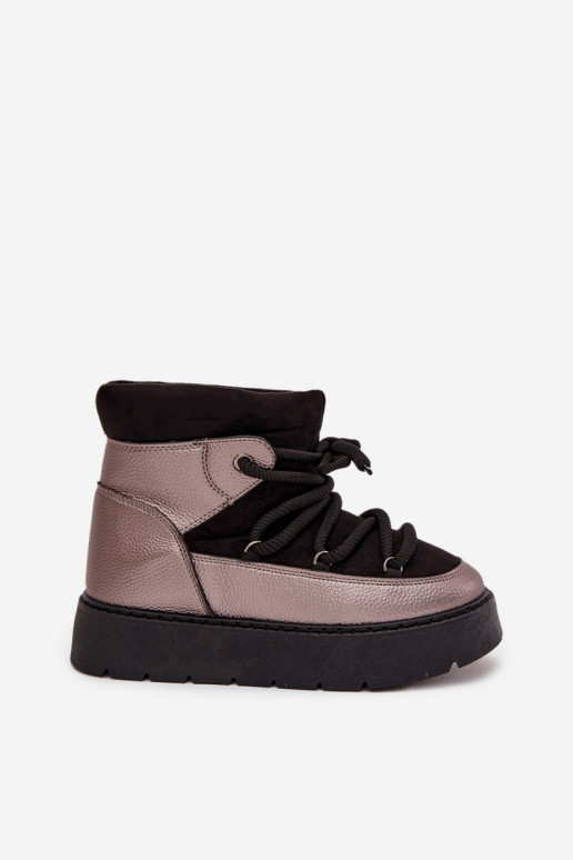 Baixo Botas de neve Feminino aquecimento com pelo por dentroGrubym EMiązaniem cor preta Xarina