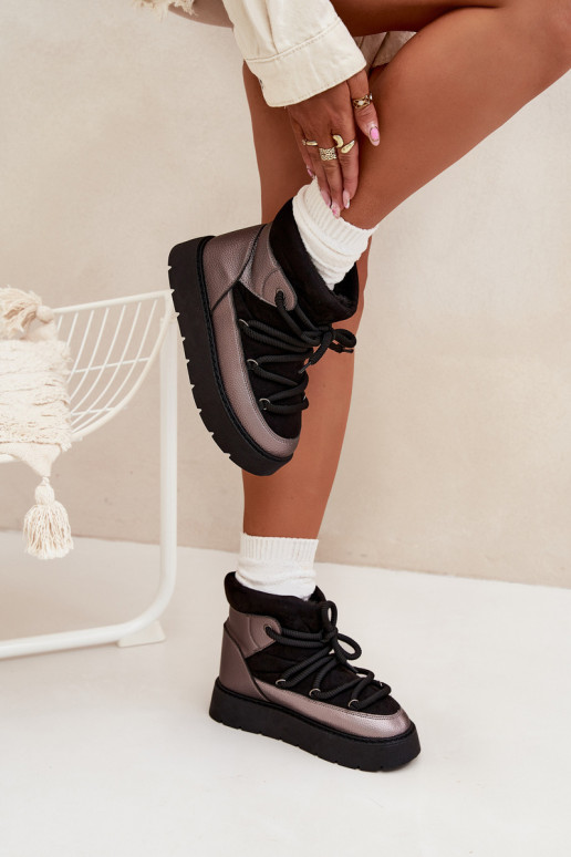 Baixo Botas de neve Feminino aquecimento com pelo por dentroGrubym EMiązaniem cor preta Xarina