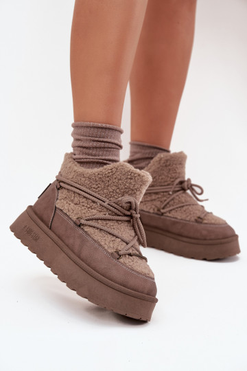 Botas de neve Feminino com uma plataforma com um casaco de pele Typu Baranek Big Star SS274112 cor marrom