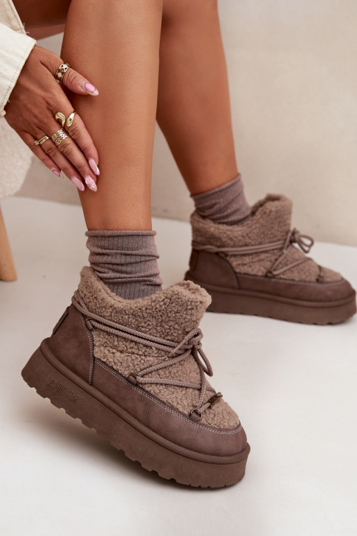 Botas de neve Feminino com uma plataforma com um casaco de pele Typu Baranek Big Star SS274112 cor marrom