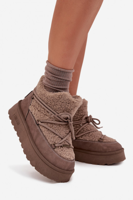 Botas de neve Feminino com uma plataforma com um casaco de pele Typu Baranek Big Star SS274112 cor marrom