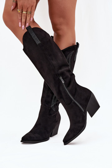 botas estilo vaqueiro Feminino Com decoração com salto cor preta Jovina 2