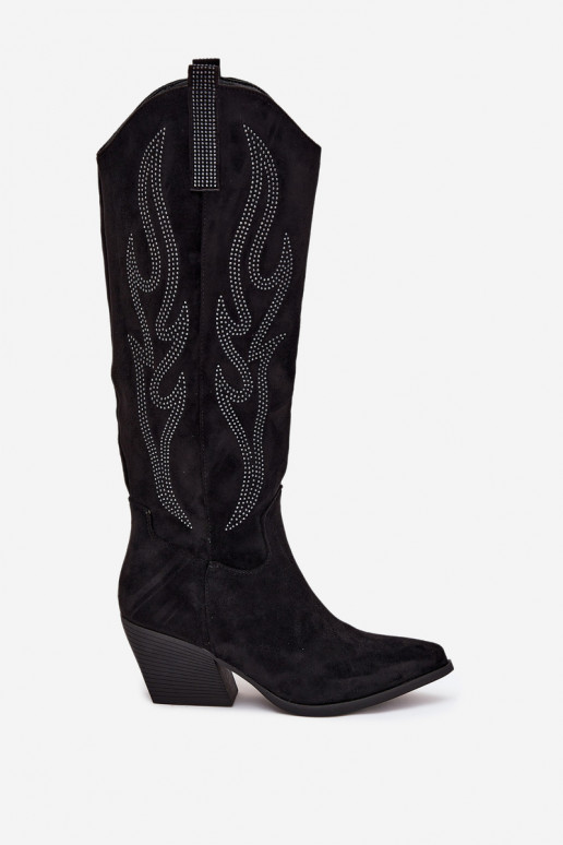 botas estilo vaqueiro Feminino Com decoração com salto cor preta Jovina