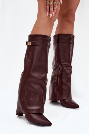botas femininas com saltoEMyParainiętą CholeParaką I cor douradam Detalem Borgonha Diorna