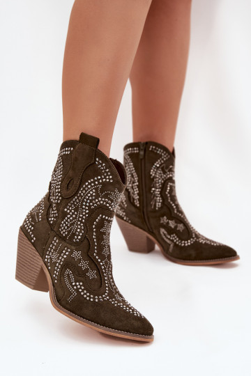 aquecimento Feminino botas estilo coParaboy Com decoração cor cáqui Lelira