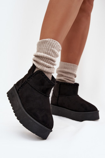 Botas femininas de neve com plataforma e costuras Big Star SS274128, pretas