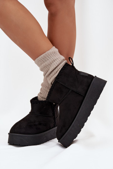 Botas femininas de neve com plataforma e costuras Big Star SS274128, pretas 2