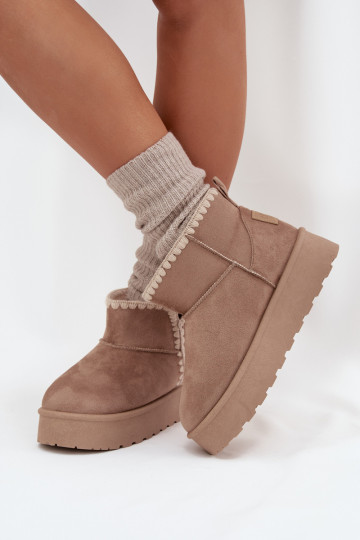 Botas femininas de neve com plataforma e costuras Big Star SS274129, cor areia