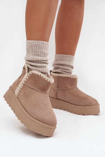 Botas femininas de neve com plataforma e costuras Big Star SS274129, cor areia 2