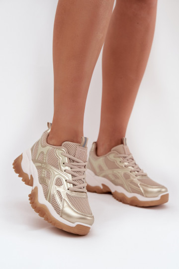 Tênis femininos, modelo esportivo, Big Star SS274014 HI-POLY SYSTEM, cor areia-dourada 2